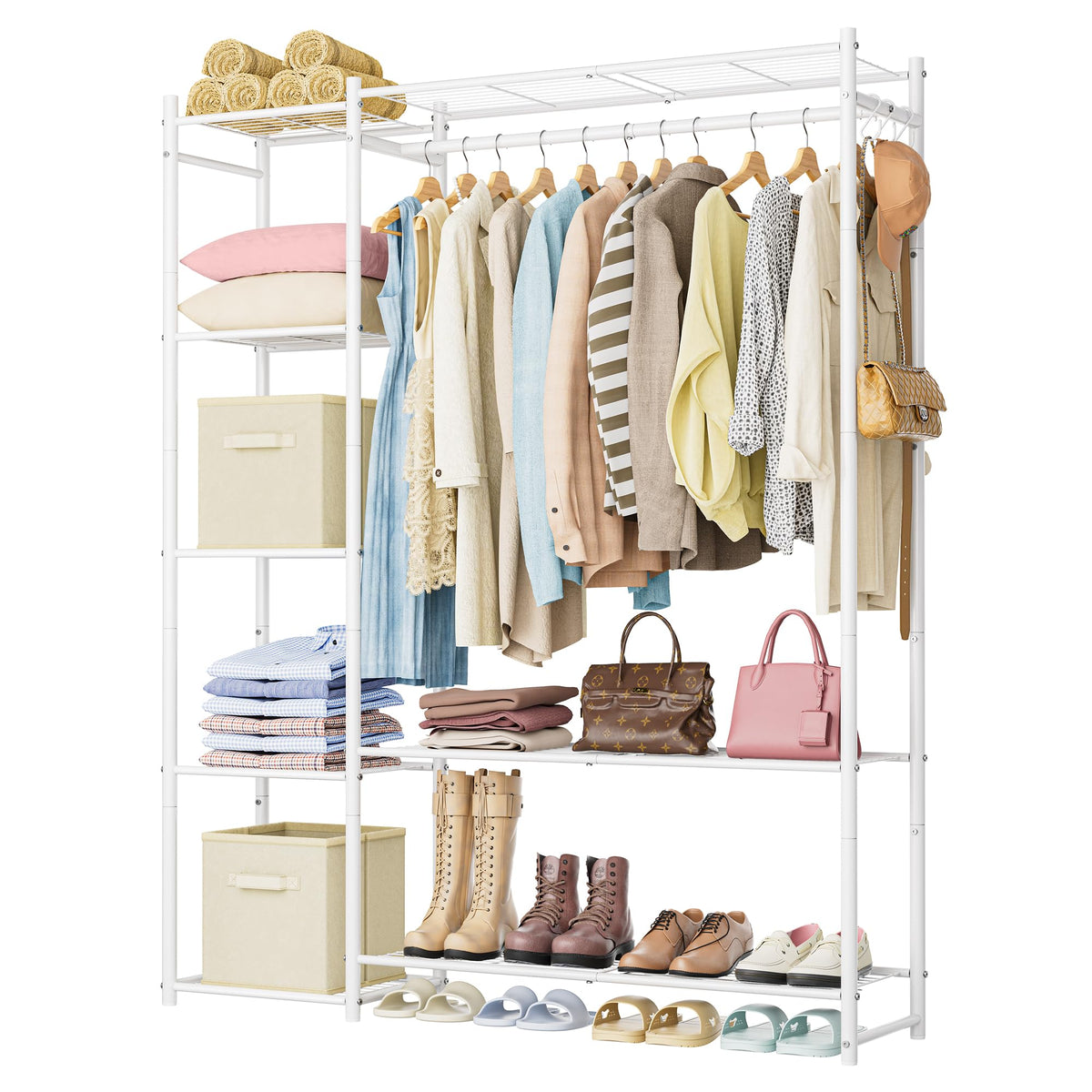 HOMIDEC Wardrobe Closet,Portable Clothes Rack with 4 Tiers Shelves