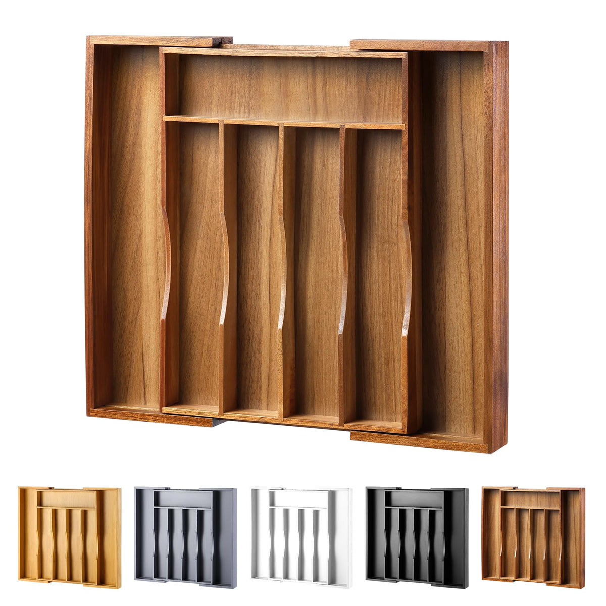 Expandable Bamboo Kitchen Drawer Organizer for Cutlery and Utensils, Adjustable Bamboo Wood Cutlery Tray in Drawer for Flatware and Silverware in Kitchen, (Natural)