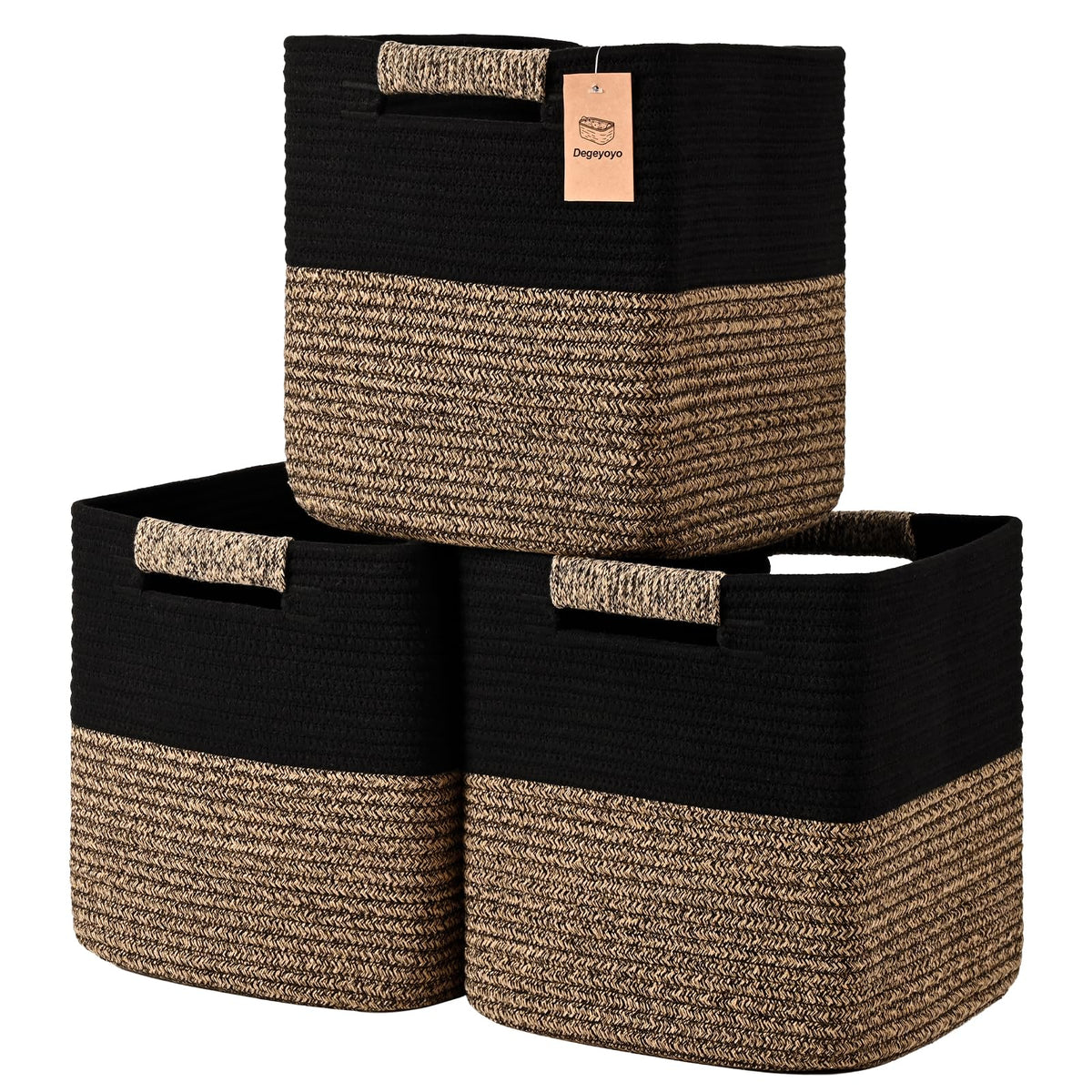 11 Inch Storage Cubes, 3 Pack Cube Storage Bins for Organizing, Cotton Rope Woven Baskets for Shelves, Bathroom, Kids Room, Closets, Baby Nursery