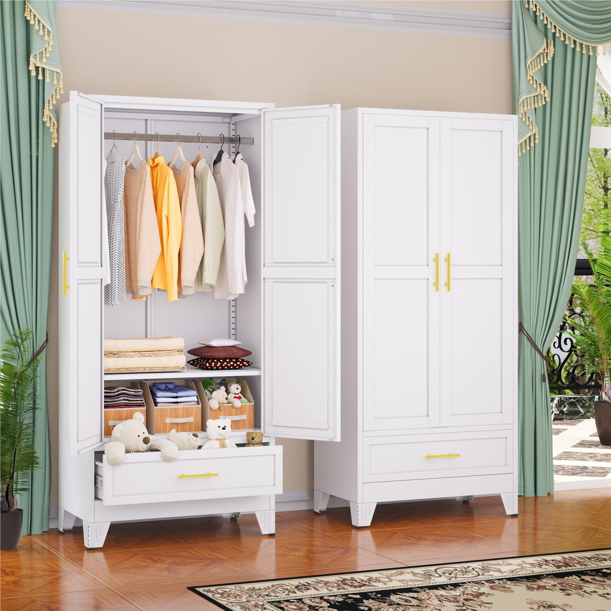 GAIOUS Metal Wardrobe Cabinet with 2 Drawers, 71" Clothing Storage Cabinets