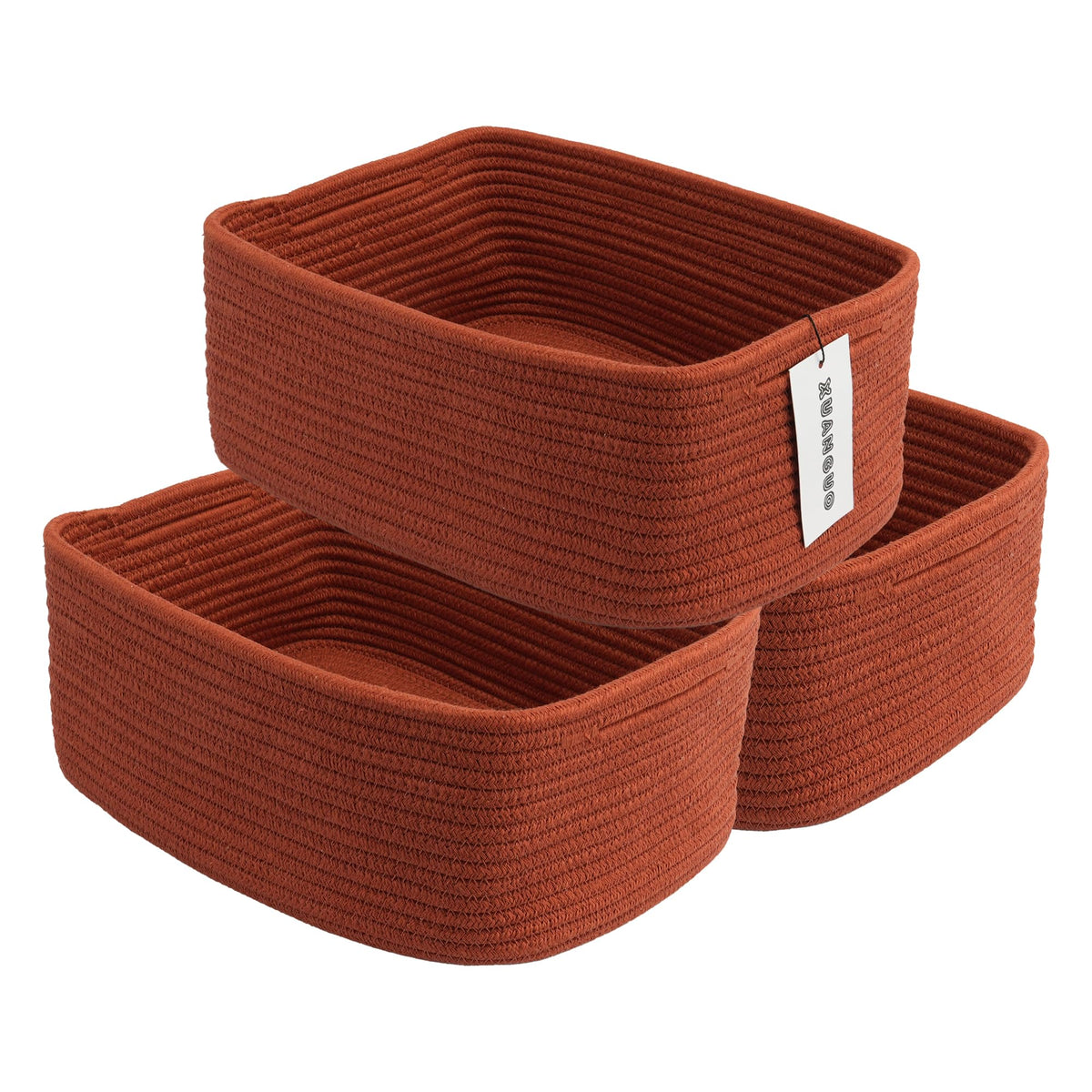 XUANGUO Small Woven Storage Baskets for Shelves, 12" x 8" x 5", Pink