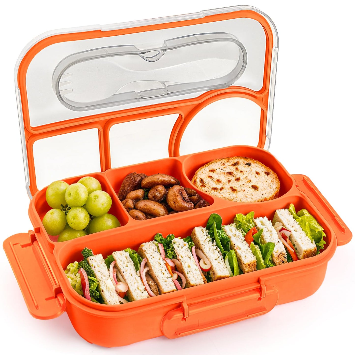 EASYFUN Bento Box Adult, Lunch Box, 4-Compartment Lunch Containers, Drop-Proof, Dishwasher Safe & Made with BPA-Free Materials(Khaki)