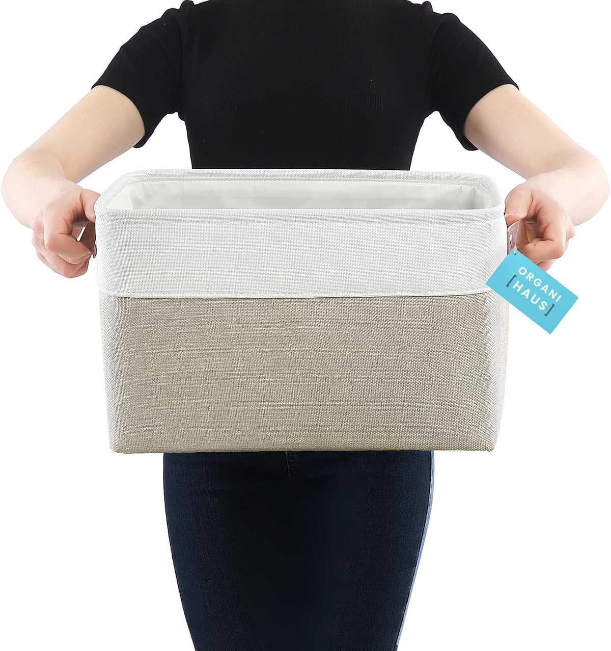 OrganiHaus 15x11in Canvas Storage Baskets 3 Pack - Fabric Bins for Shelves