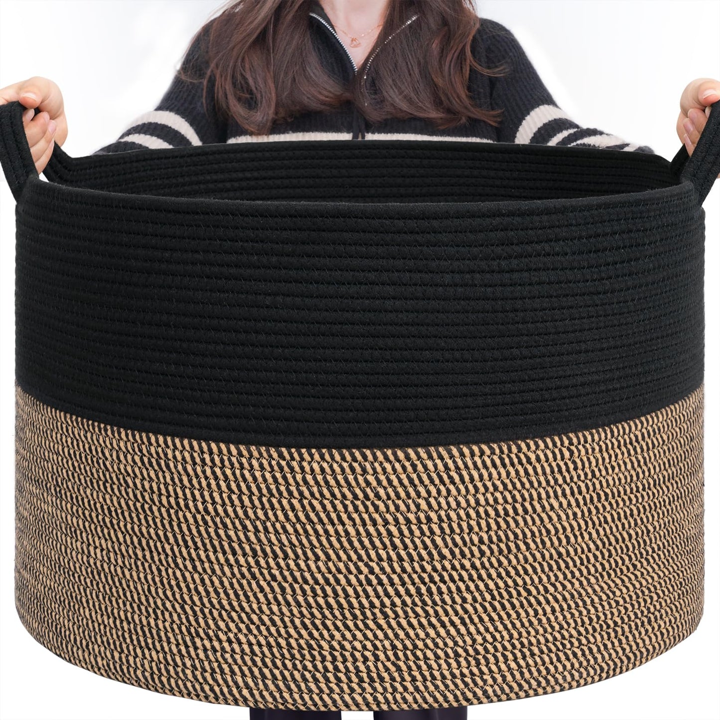 INDRESSME XXXLarge Woven Rope Blanket Basket Living Room Brown, 90L