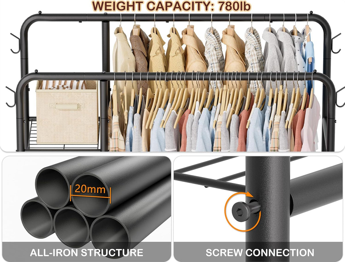 Double Rods Clothes Rack Clothing Rack, Clothes Rack for Hanging Clothes