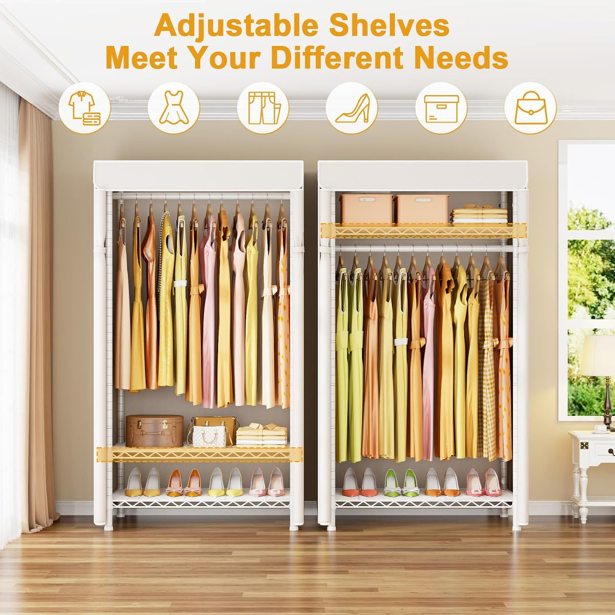 ULIFHOME H5C Clothes Rack with Cover, Covered Clothing Rack Heavy Duty
