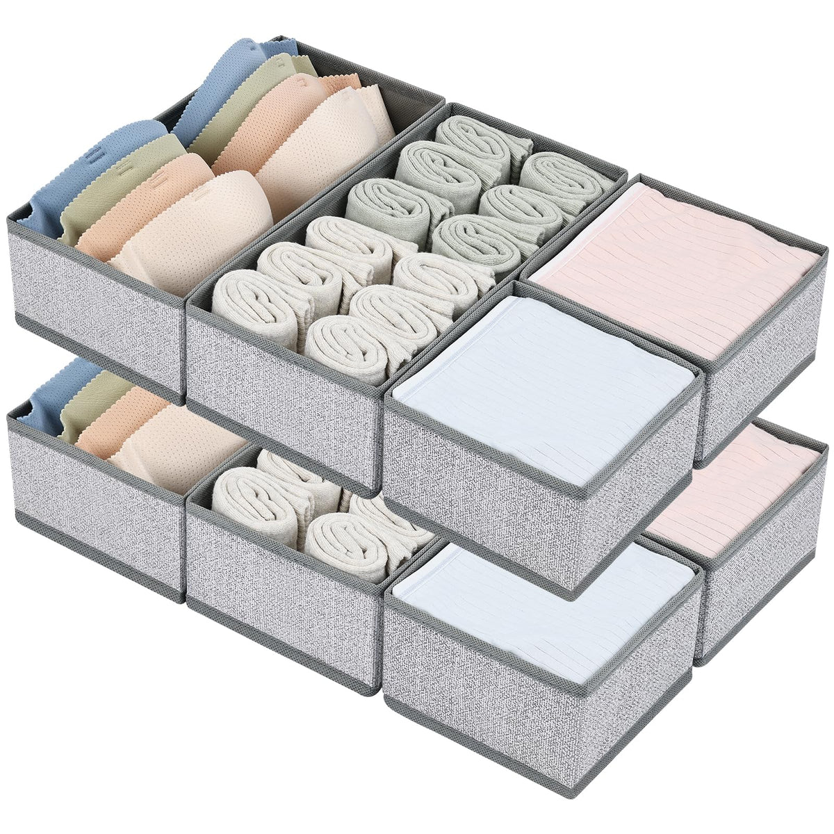 DIMJ Drawer Organizers Clothes, Dresser Organizer Bins for Baby Clothes,Underwear and Sock, Fabric Closet Organization and Storage Boxs, Drawer Dividers for Nursery, Clothing, Tie - 4 Pack, Beige