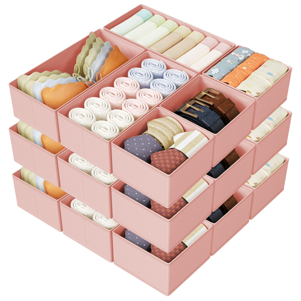 DIMJ Drawer Organizers Clothes, Dresser Organizer Bins for Baby Clothes,Underwear and Sock, Fabric Closet Organization and Storage Boxs, Drawer Dividers for Nursery, Clothing, Tie - 4 Pack, Beige