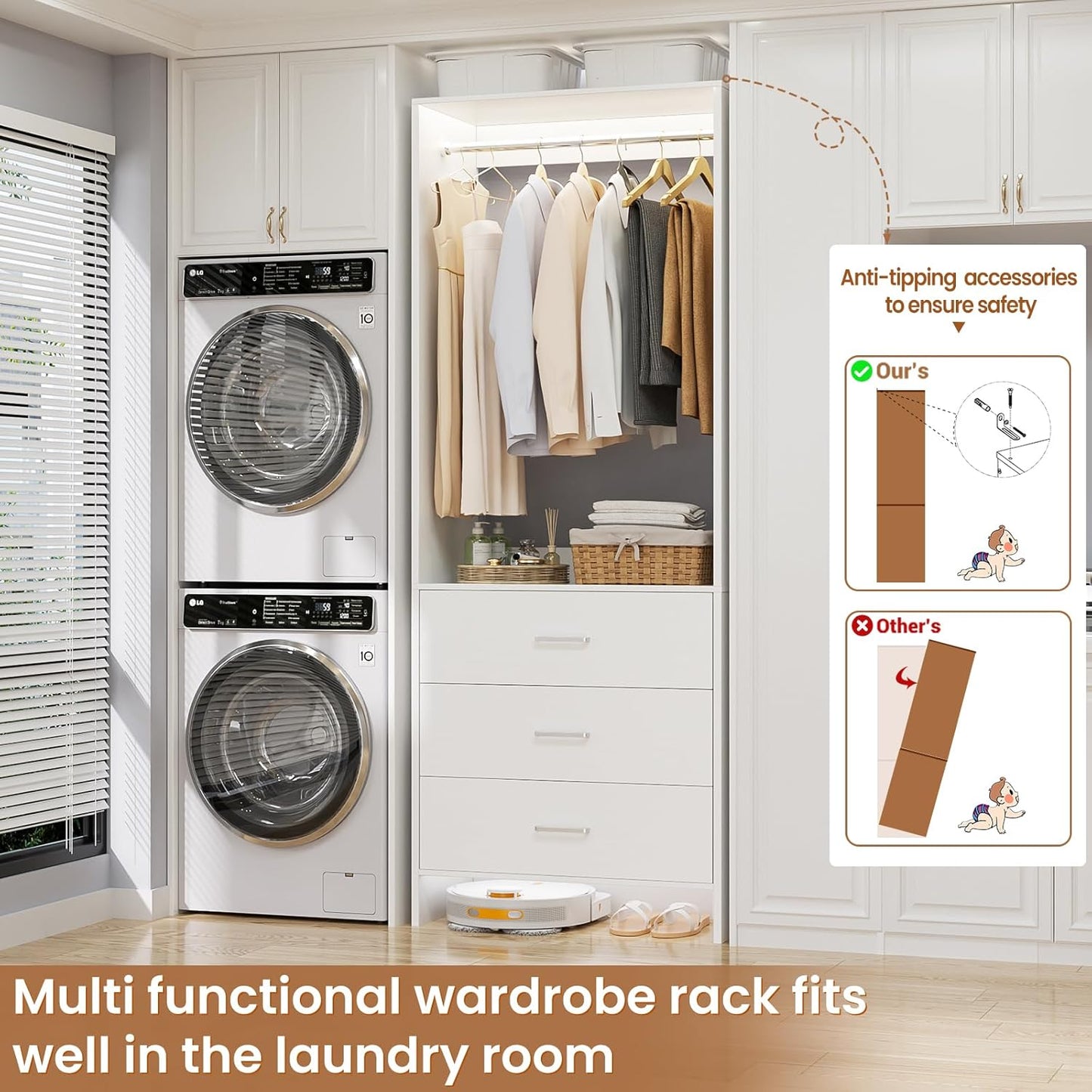 Aheaplus 1.8FT Closet System with Drawers, 21.5’’ Closet Organizer, White