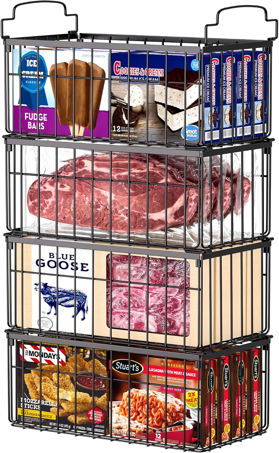 Freezer Organizer Bins, 4 Pack Big Baskets for 5/ 7 Cu.FT Deep Freezer
