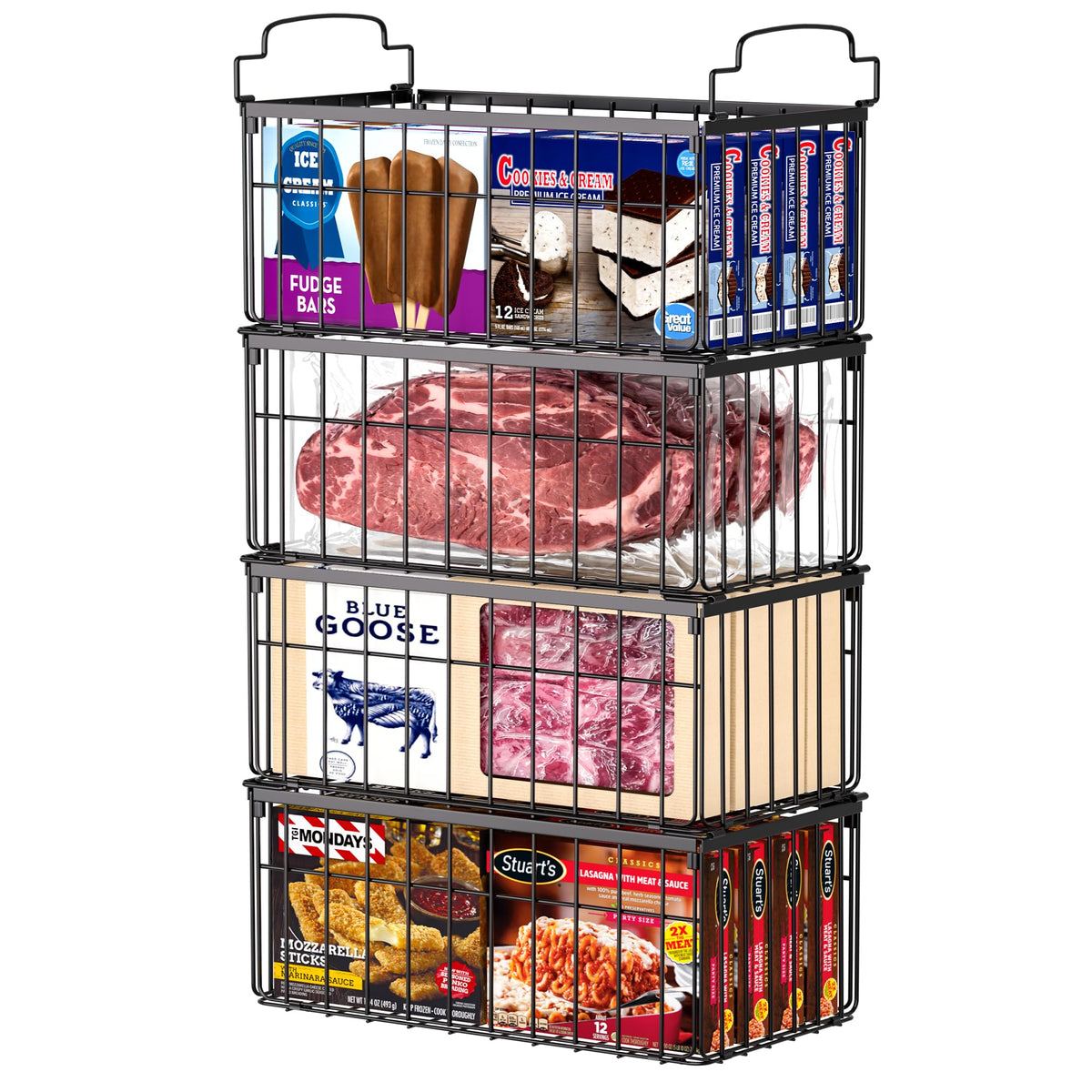 Freezer Organizer Bins, 4 Pack Big Baskets for 5/ 7 Cu.FT Deep Freezer