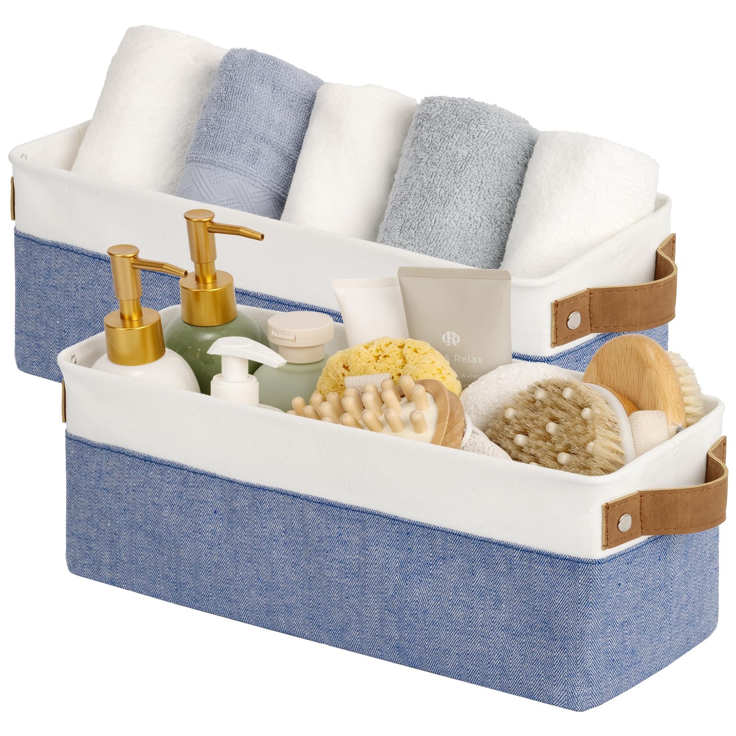 StorageWorks Fabric Narrow Storage Bins, Khaki and Beige Stripes, 2-Pack