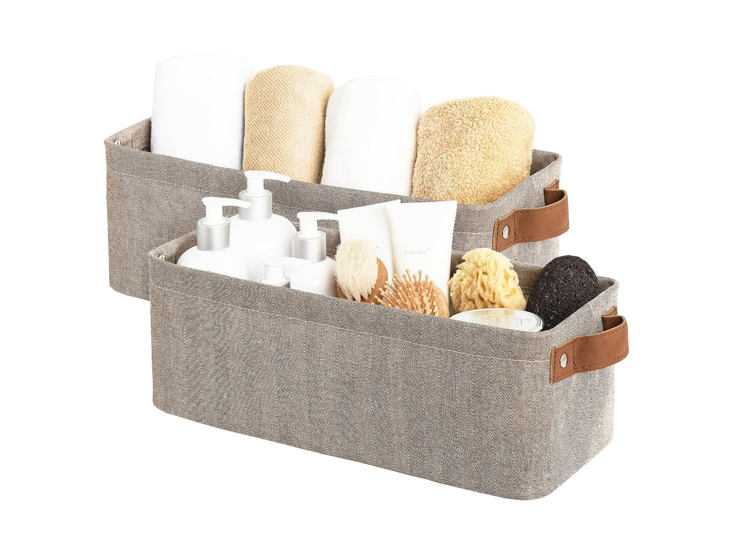 StorageWorks Fabric Narrow Storage Bins, Khaki and Beige Stripes, 2-Pack