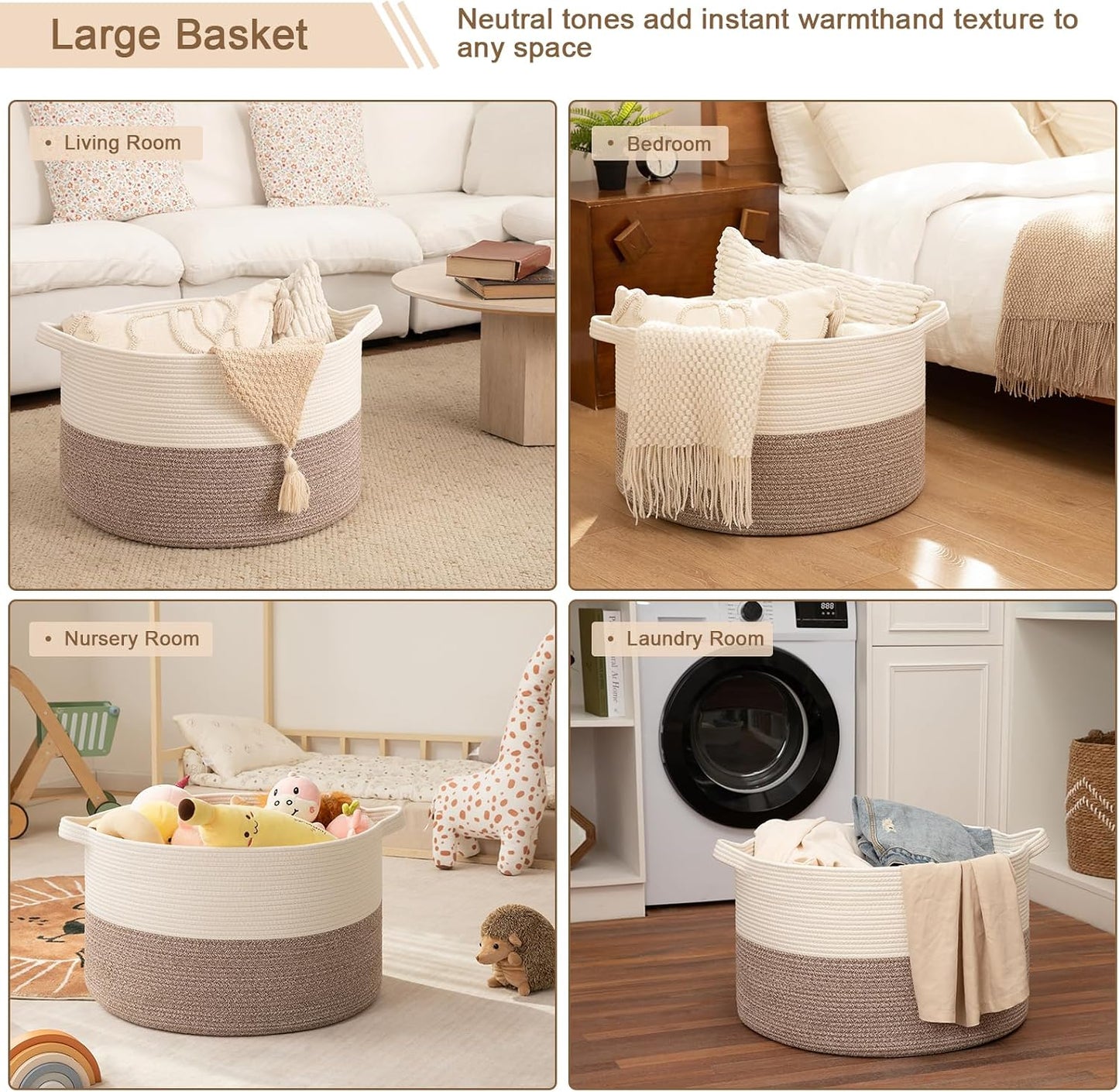 OIAHOMY 90L XXXLarge Blanket Basket Living Room Laundry Basket Brown