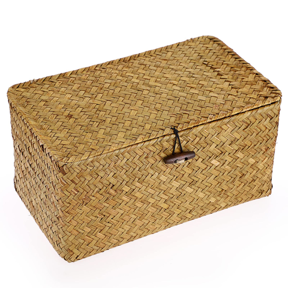 Hipiwe Wicker Shelf Baskets Bin with Lid Large Handwoven Basket Box, Coffee