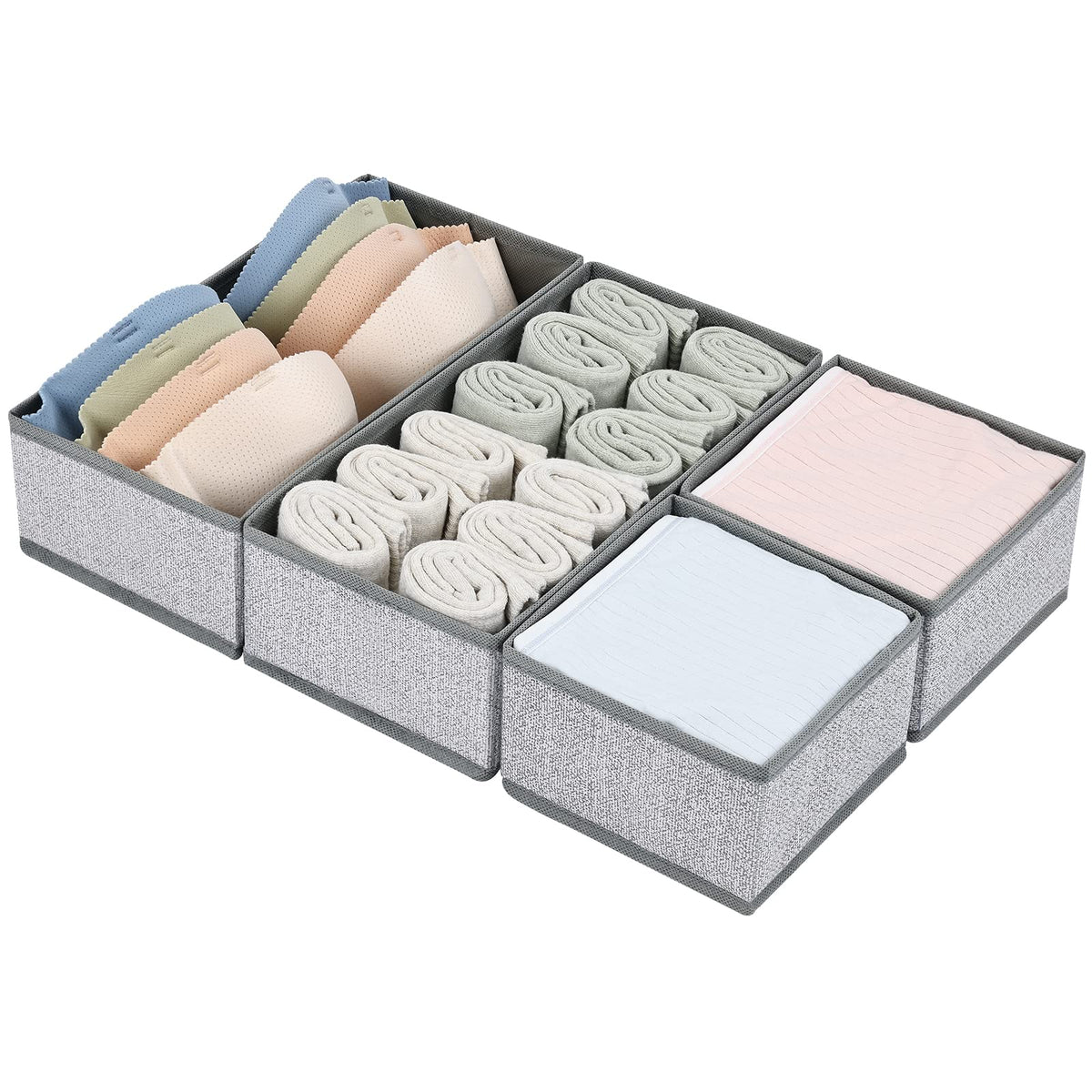 DIMJ Drawer Organizers Clothes, Dresser Organizer Bins for Baby Clothes,Underwear and Sock, Fabric Closet Organization and Storage Boxs, Drawer Dividers for Nursery, Clothing, Tie - 4 Pack, Beige