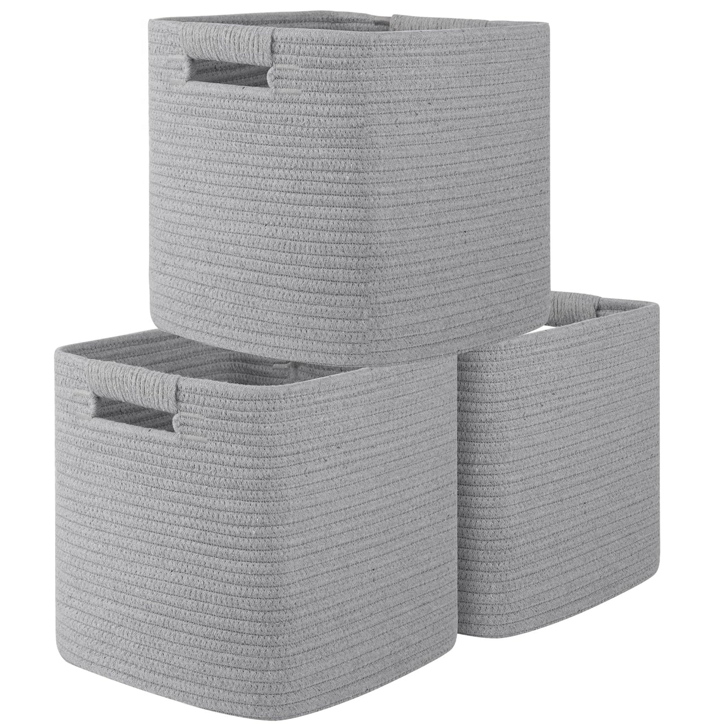OIAHOMY Storage Cubes 11 Inch Storage Bins 3-Pack Square Baskets Brown