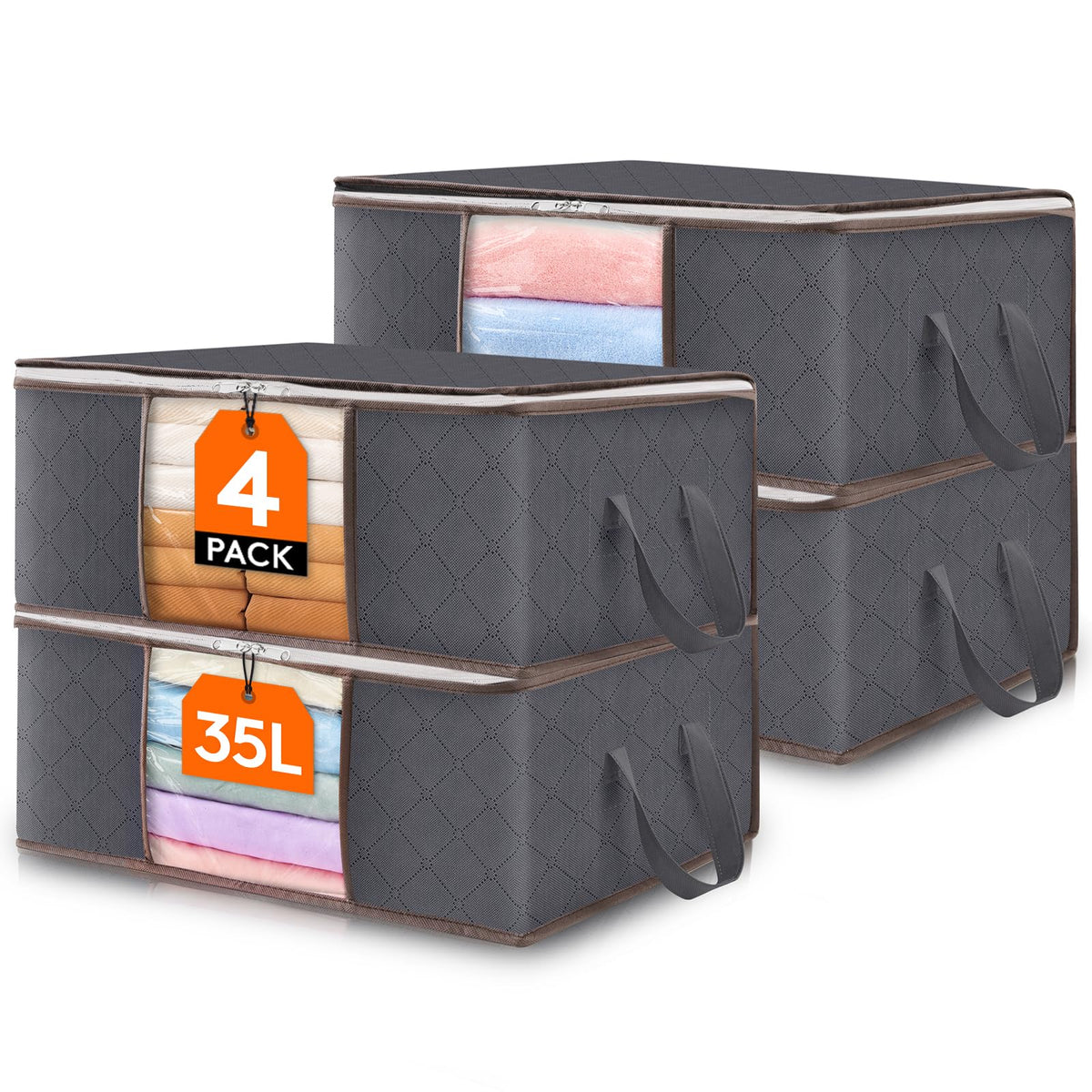 Lifewit 6 Pack Clothes Storage Bins with Lids, Foldable Blanket Storage Bags with Zippers, Clear Window and Reinforced Handles, Closet and Organization for Clothing, Sweater, Comforter, Bedding