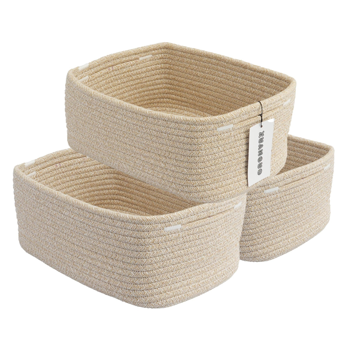 XUANGUO Small Woven Storage Baskets for Shelves, 12" x 8" x 5", Pink