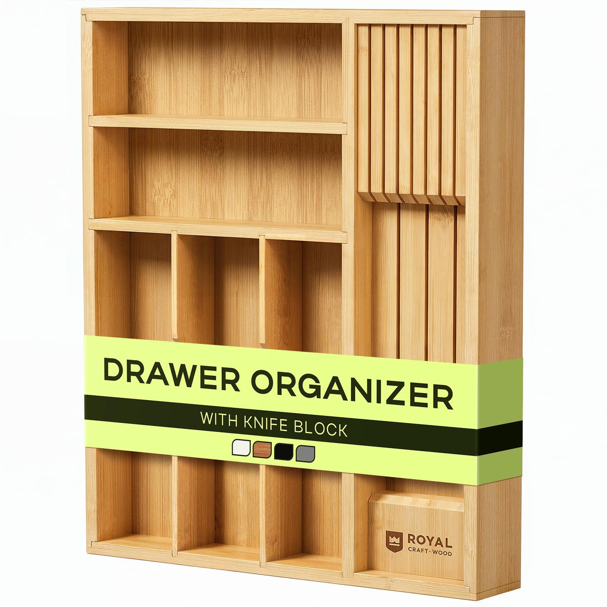 ROYAL CRAFT WOOD Luxury Bamboo Kitchen Drawer Organizer - Silverware Organizer, Utensil Holder & Cutlery Tray Drawer Dividers for Flatware (9 Slot, Natural)