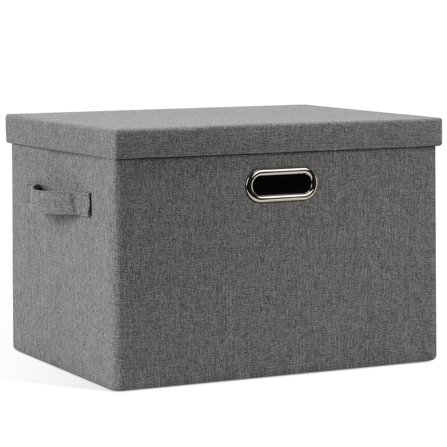 Graciadeco Large Quart Collapsible Stackable Storage Bins with Lids, 3 Packs Beige Linen Fabric Closet Boxes with Lids, Storage Cube Baskets Container Organizers for Bedroom Office(16.6 x 11.7 x 10.8)