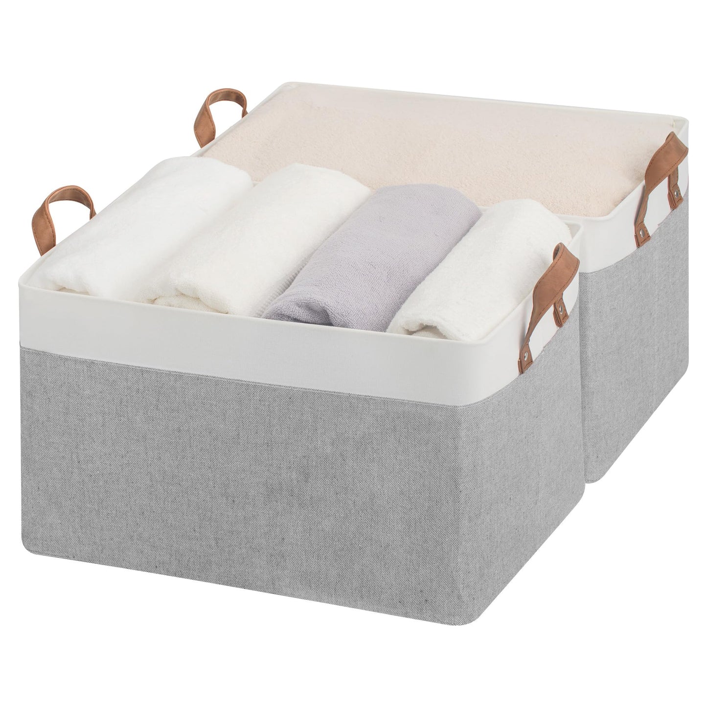 StorageWorks Fabric Storage Bins, Khaki and Beige Stripes, 2-Pack