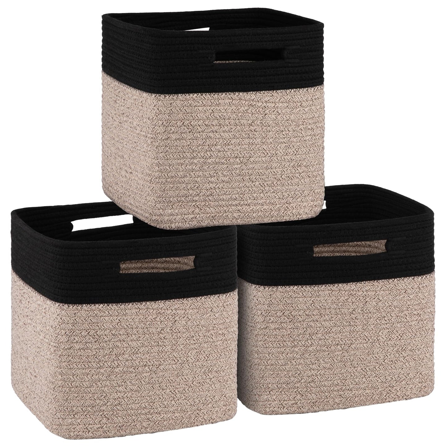 OIAHOMY Storage Cubes 11 Inch Storage Bins 3-Pack Square Baskets Brown