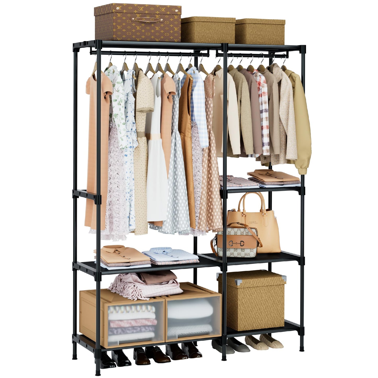 CASAMAYA Clothes Rack, Portable Closet, 80.7 Inch Extra Large Capacity Wardrobe Closet, Clothes Storage Organizer with Shelves and 5 Hanging Rods, Easy to Assembly, Black PCT036B01
