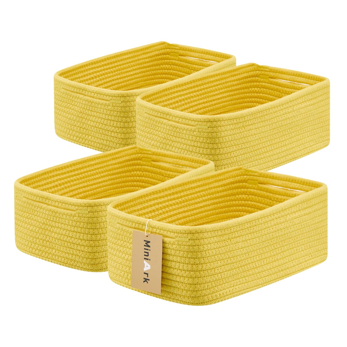 MiniArk Small Storage Baskets for Organizing | Closet Organizer Bins | Shelf Toy Basket | Woven Rope Baskets | Cube Decorative Box | Shallow Basket | L11.5xW7.5xH4.7| Brown