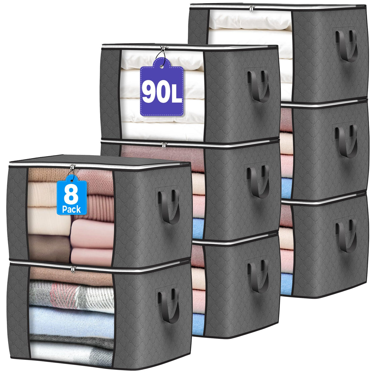 90L Large Storage Bags, 6 Pack Clothes Storage Bins Closet Organizers