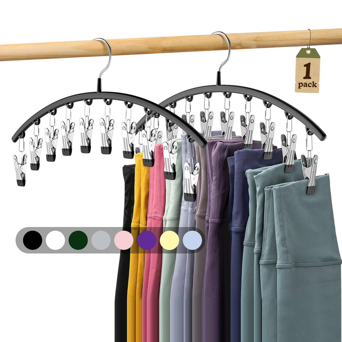 Volnamal Legging Organizer for Closet, Metal Yoga Pants Hanger w/Rubber Coated 2 Pack w/10 Clips Hold 20 Leggings, Hangers Space Saving Hanging Closet Organizer for Closet Organizers and Storage-Grey