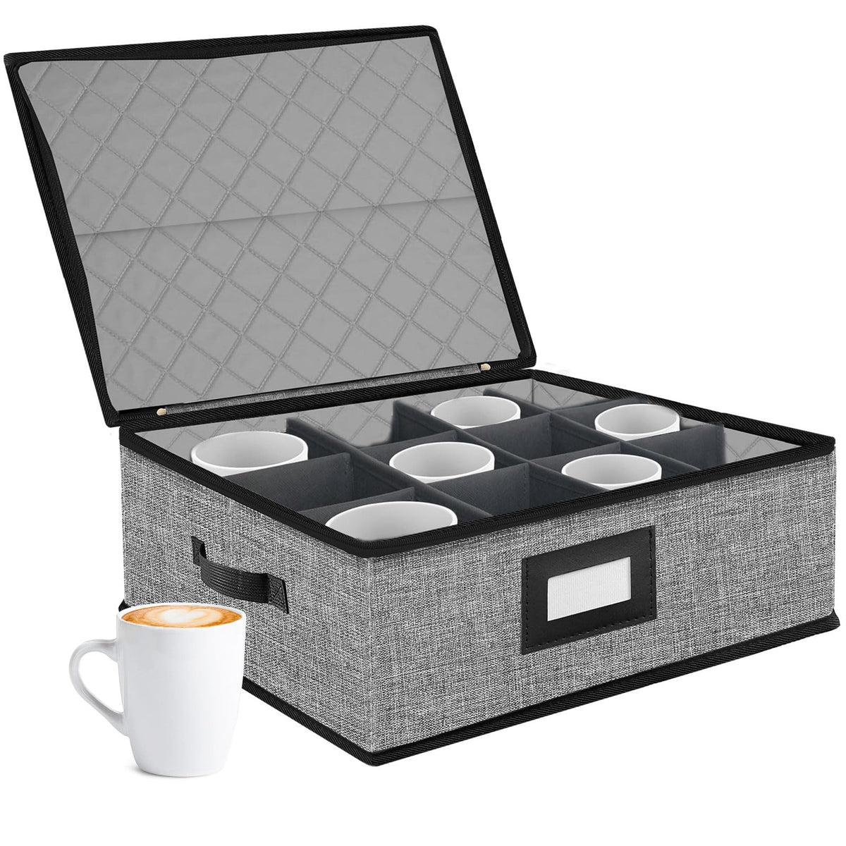 China Storage Containers-Quilted Dish Storage Containers with Lid Hard Shell for Moving Transport, Dinnerware Storage,Stackable Plate Storage,24 Felt Plate Dividers Included,2PACK 12*12*8in