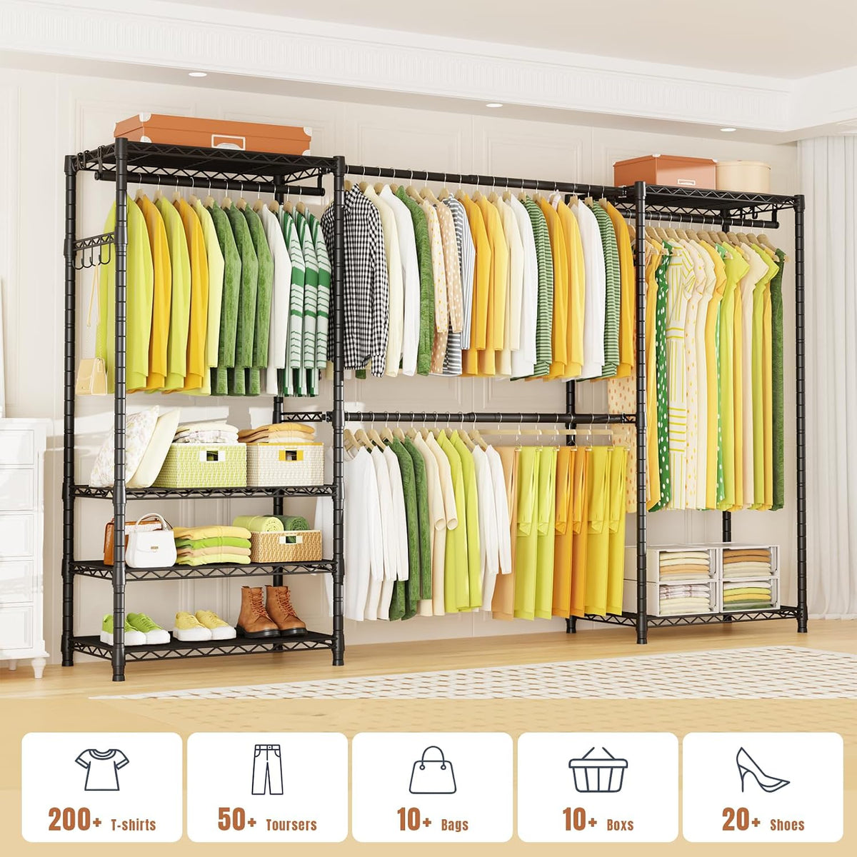 Ulif E1 Heavy Duty Closet Garment Rack, Easy to Assemble Wardrobe, Black