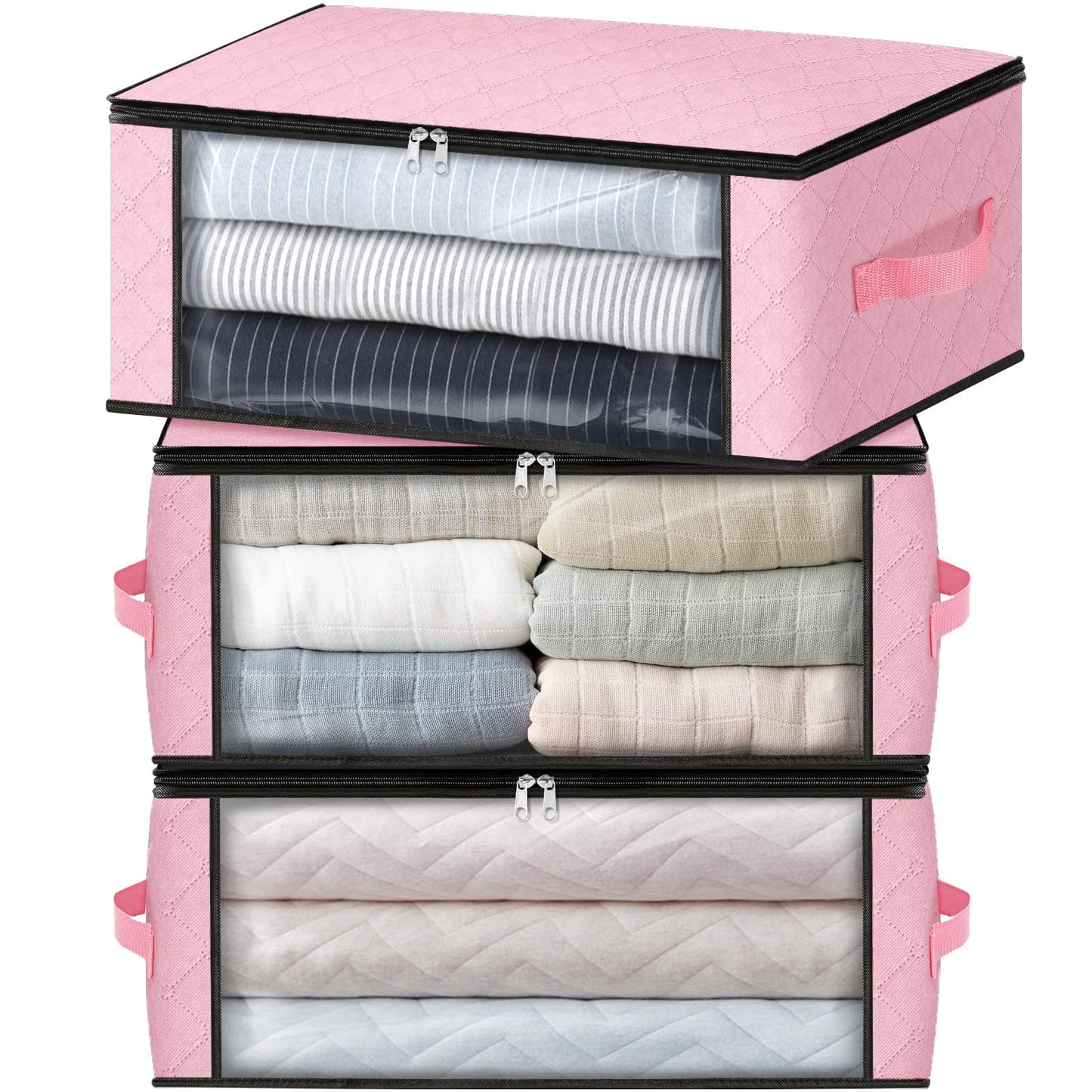 HomeHacks 3-Pack Clothes Organizer Storage Bags, 35L Storage Bins, Gray