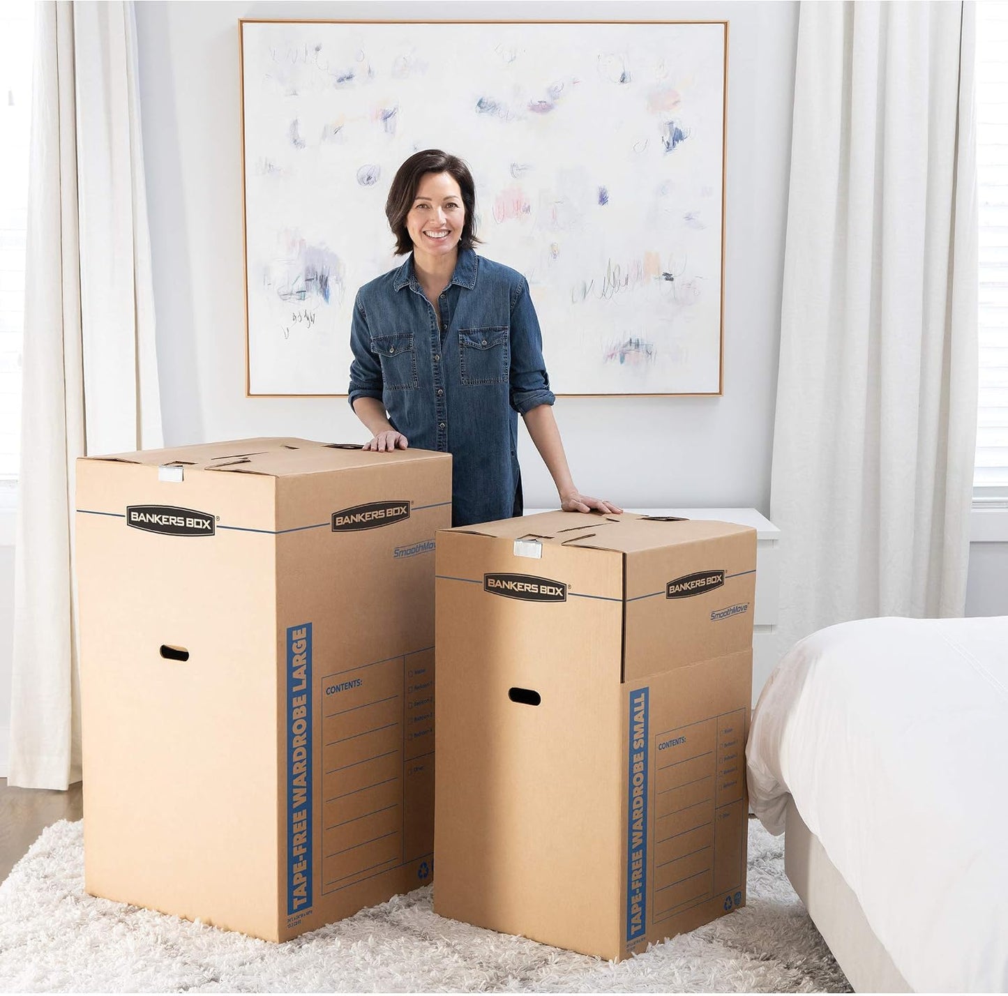 Bankers Box 3-Pack Tall Tape-Free Wardrobe Moving Boxes, 24" x 24" x 40"
