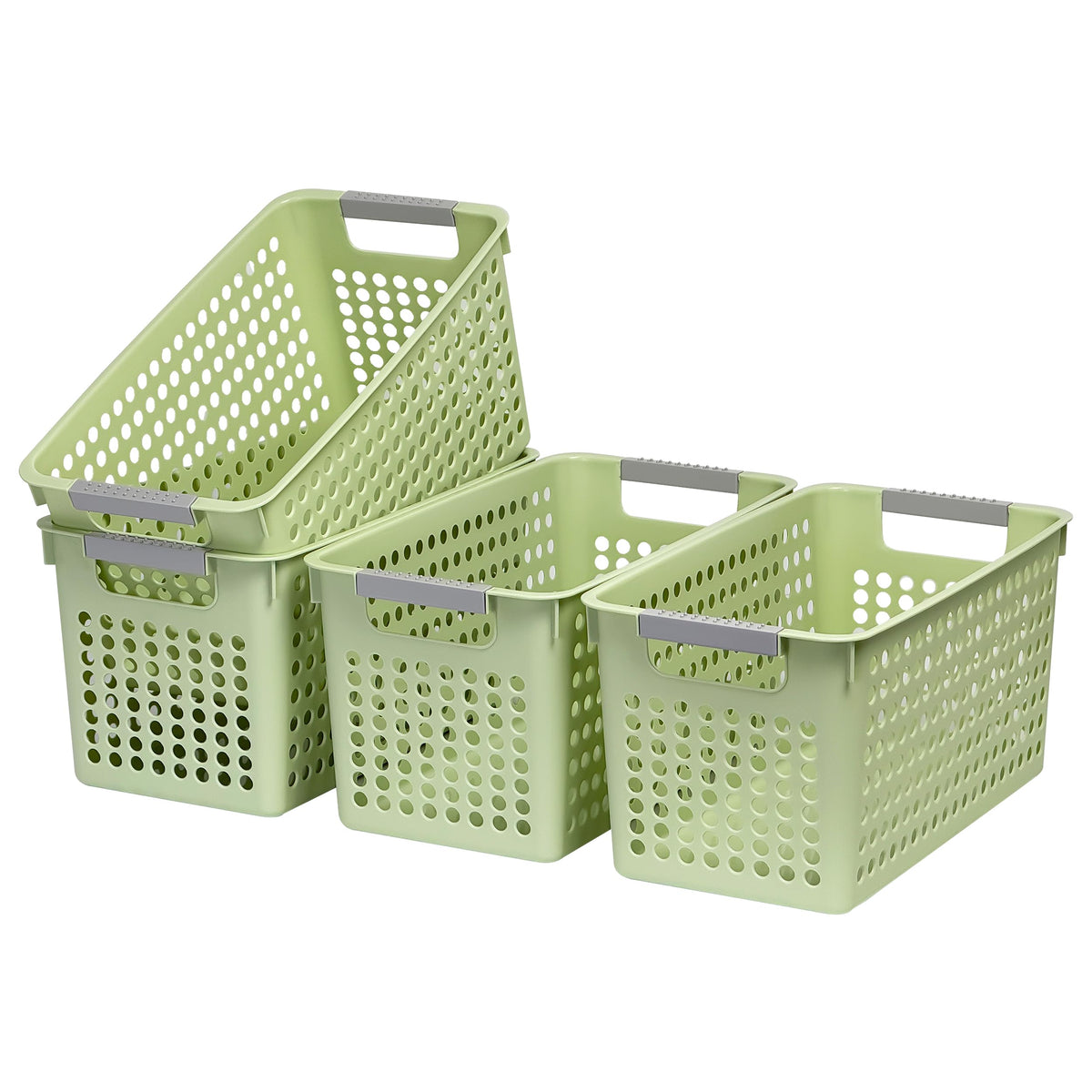 Soddeph 4 Pack Slim Plastic Storage Basket with Handles, Rectangular Storage Bins for Shelves,Narrow Organizer box for Organizing, Kitchen,Home,Office (White, Small)