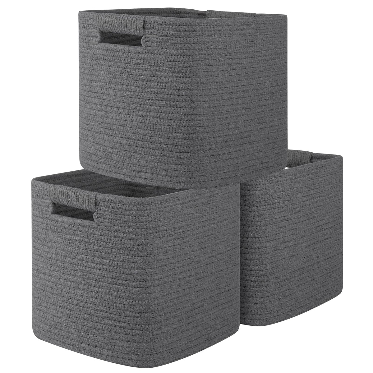 OIAHOMY Storage Cubes 11 Inch Storage Bins 3-Pack Square Baskets Brown