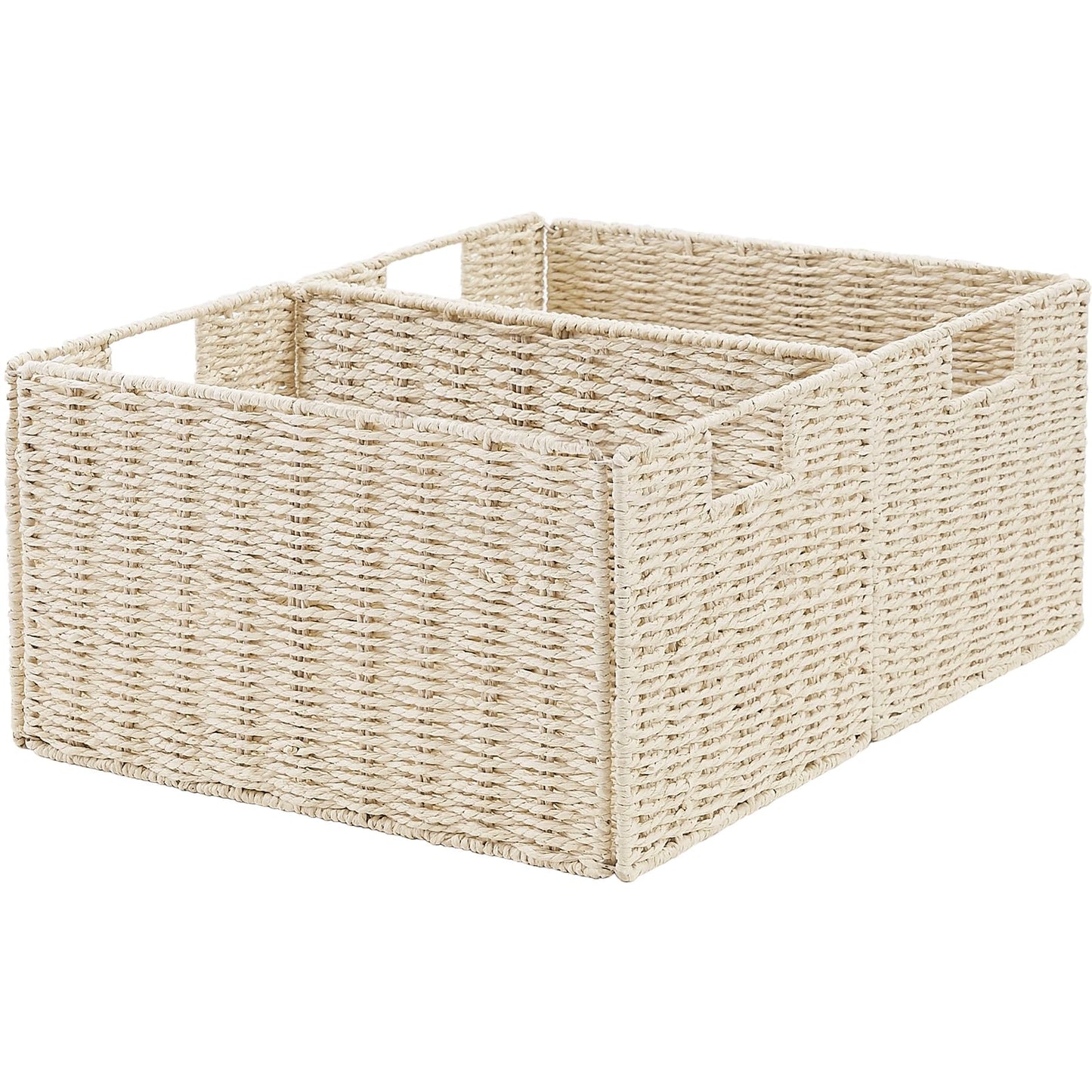 Vagusicc Wicker Storage Basket, Set of 2 Hand-Woven Paper Rope Wicker Basket, Small Storage Baskets for Organizing Toilet Paper Basket, Foldable Large Cube Storage Organizer Bins for Shelves (Natural)