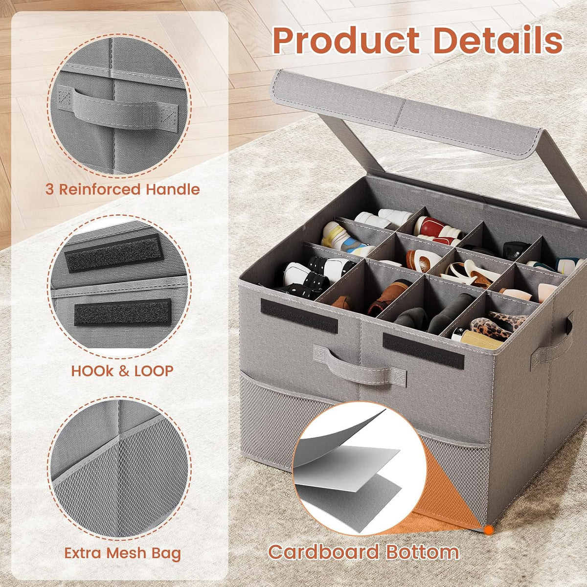 PHINOX Shoe Organizer for Closet, Fits up to 16-24 Pairs, 1 Pack, Grey