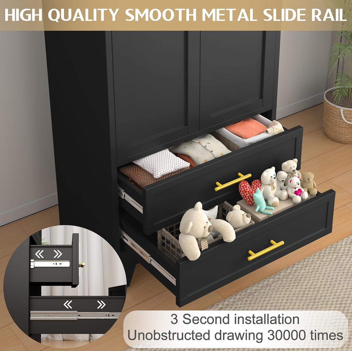 GAIOUS Metal Wardrobe Cabinet with 2 Drawers, 71" Clothing Storage Cabinets