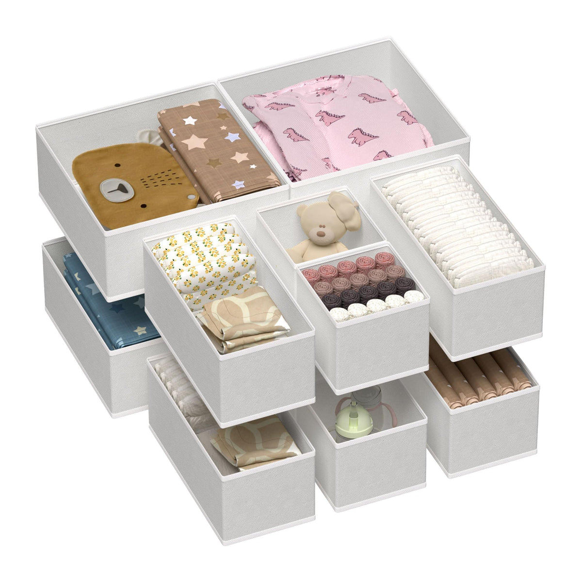 Vtopmart 12 Pack Baby Clothes Organizer, Foldable Fabric Drawer Bins, White