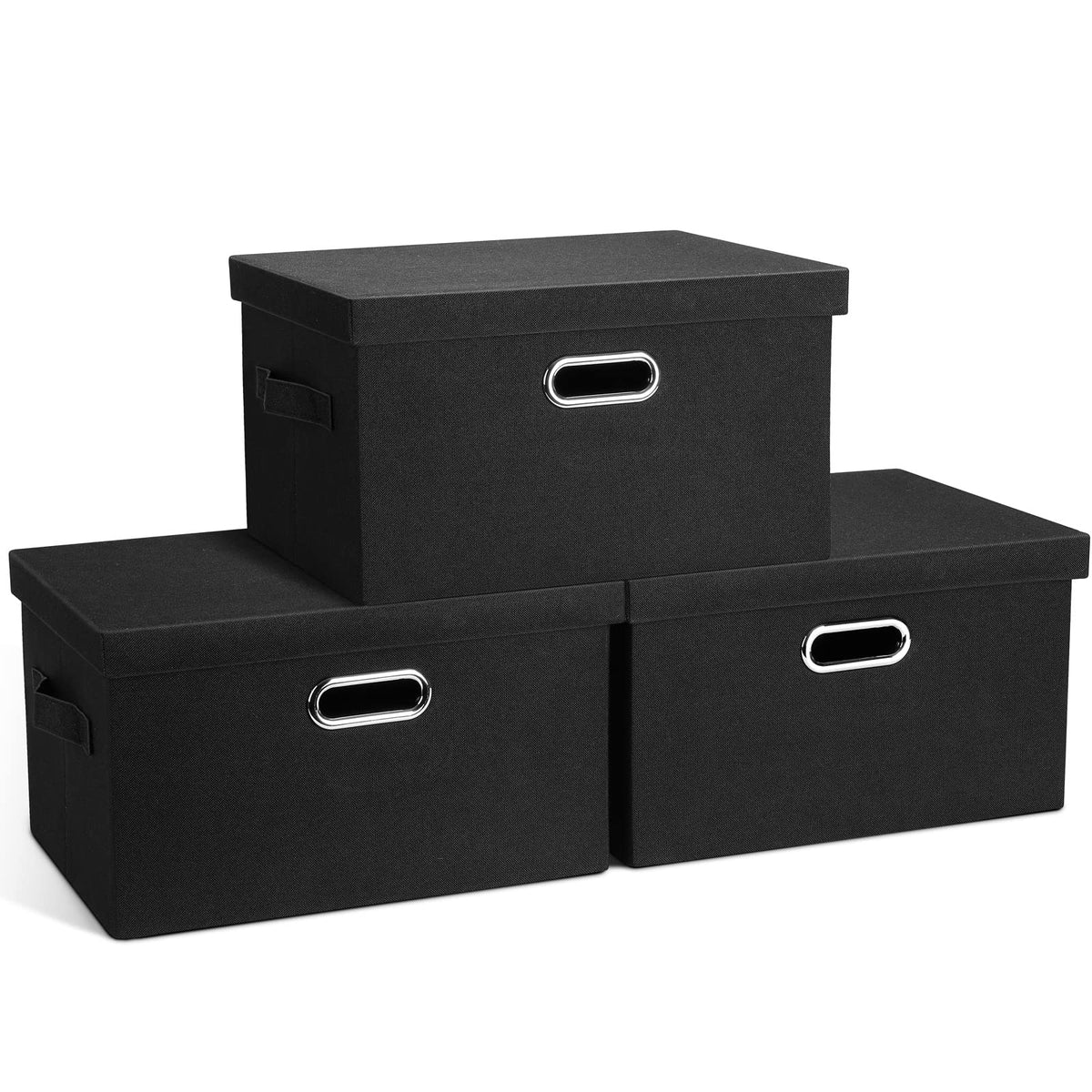 Graciadeco Large Quart Collapsible Stackable Storage Bins with Lids, 3 Packs Beige Linen Fabric Closet Boxes with Lids, Storage Cube Baskets Container Organizers for Bedroom Office(16.6 x 11.7 x 10.8)