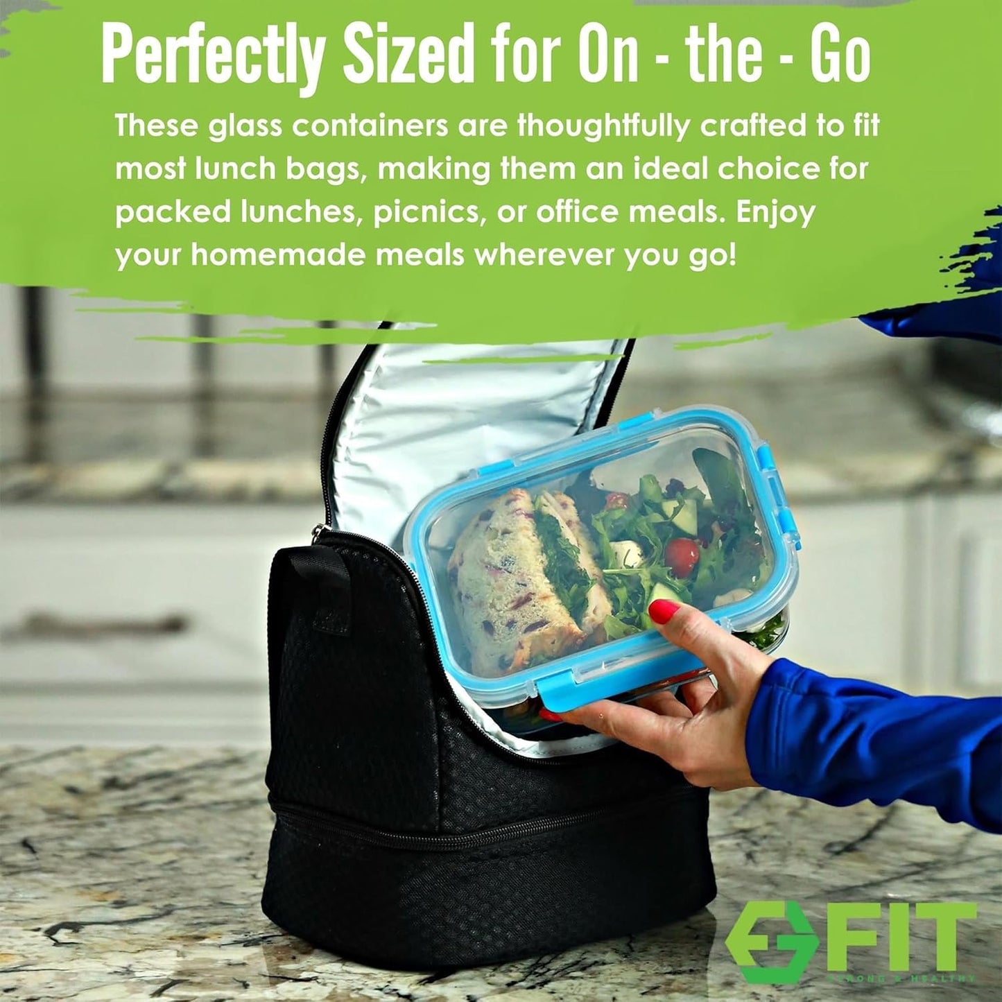 Glass Meal Prep Containers 2 and 3 Compartments, Leak-Proof, 32 oz, 4 Pack