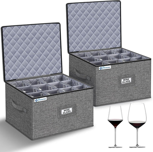 punemi Wine Glass Storage Box for 24 Glasses, Hard Shell Moving Case