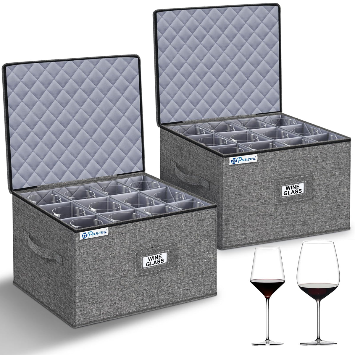 punemi Wine Glass Storage Box for 24 Glasses, Hard Shell Moving Case