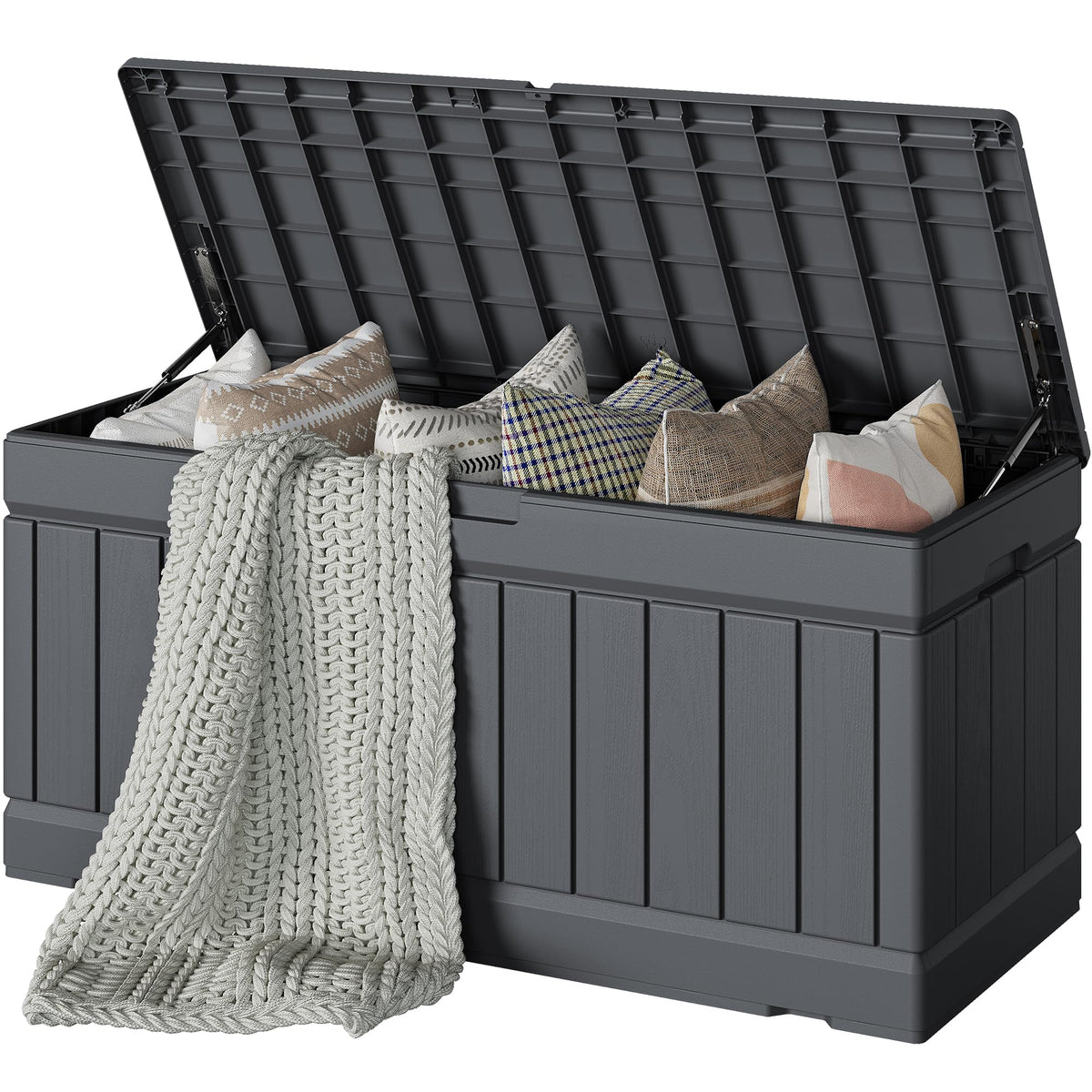 Devoko 30 Gallon Resin Deck Box Waterproof Outdoor Storage Box for Patio Furniture Pool Accessories Indoor Storage for Cushion Garden Tools (30 Gallon, Black)