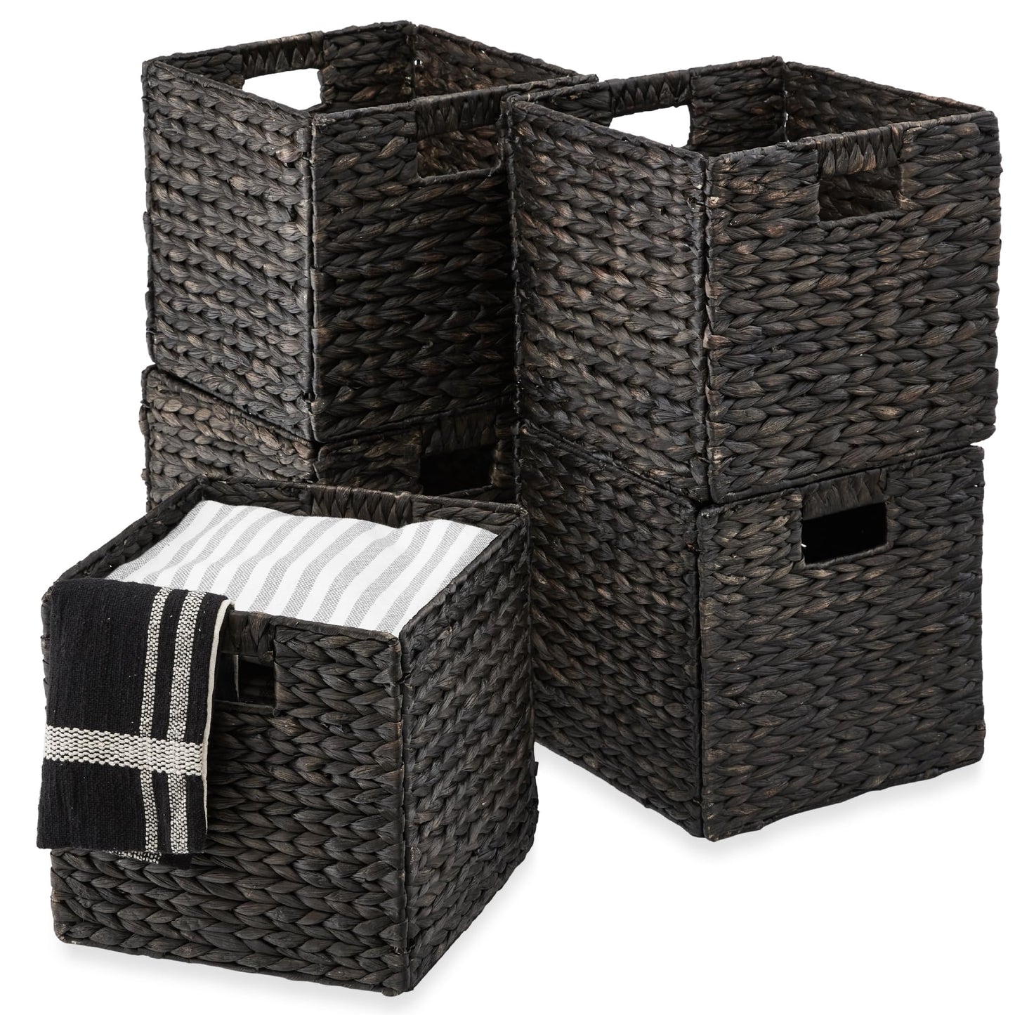 Best Choice Products 10.5x10.5in Pack of 5 Cube Storage Baskets, Water Hyacinth Multipurpose Collapsible Organizers, Handwoven Laundry Totes for Laundry, Living Room, Kids Room & Nursery - Natural