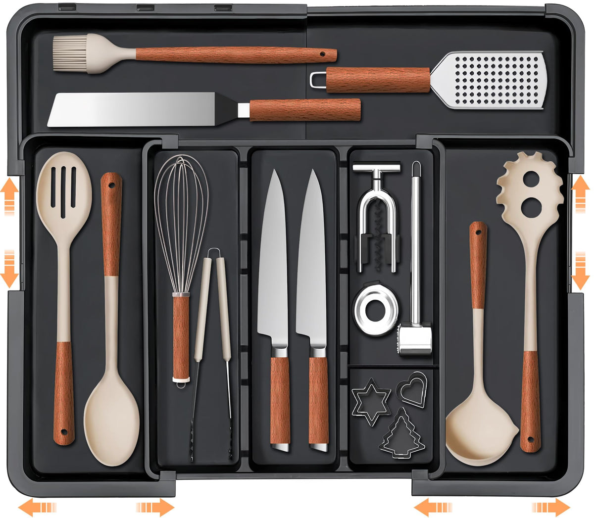 Spaclear Large Utensil Drawer Organizer Expandable Silverware Organizer for Kitchen Drawer Adjustable Cooking Utensil Holder Cutlery Flatware Tray Spatula Tools Gadgets Storage Dividers Plastic Grey