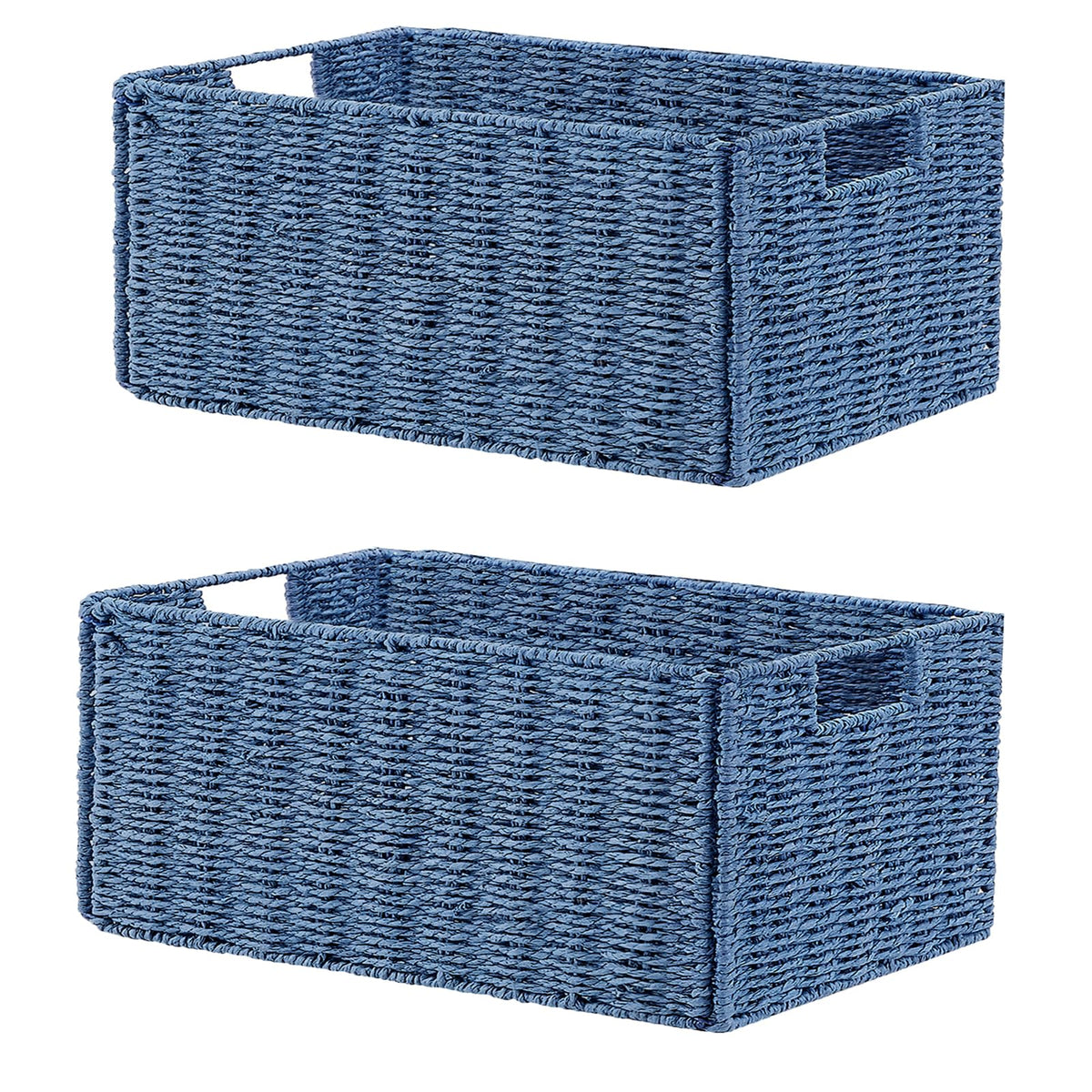 Vagusicc Wicker Storage Basket, Set of 2 Hand-Woven Paper Rope Wicker Basket, Small Storage Baskets for Organizing Toilet Paper Basket, Foldable Large Cube Storage Organizer Bins for Shelves (Natural)