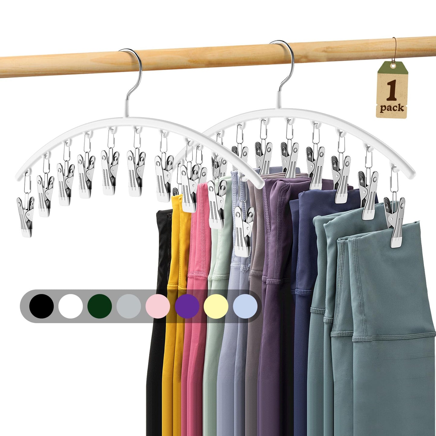 Volnamal Legging Organizer for Closet, Metal Yoga Pants Hanger w/Rubber Coated 2 Pack w/10 Clips Hold 20 Leggings, Hangers Space Saving Hanging Closet Organizer for Closet Organizers and Storage-Grey